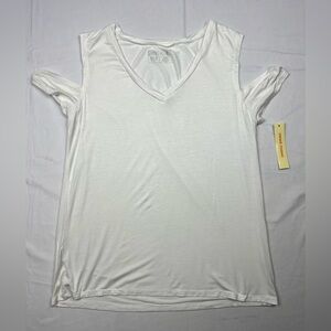 Sweet Romeo White Cold Shoulder V-Neck Top Size Medium NWT